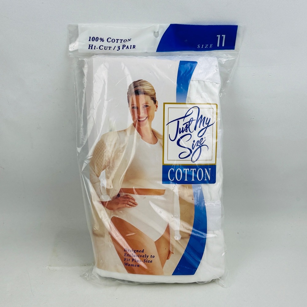 Just My Size Hi-Cut Cotton Panties White Womens Size 11 Brief Plus Size Vintage